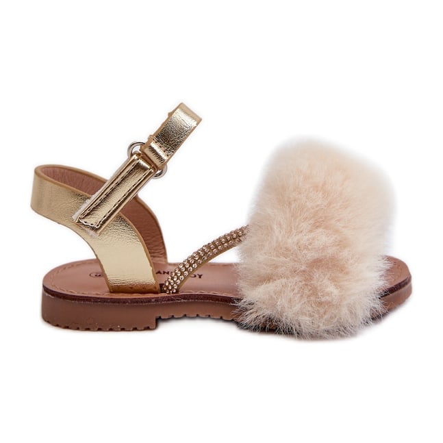 Sandałki Dziecięce Na Rzep Z Futerkiem Złote Rosavere złoty