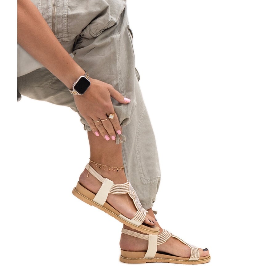 Jasnobeżowe sandałki zdobione cyrkoniami Gairsa beżowy