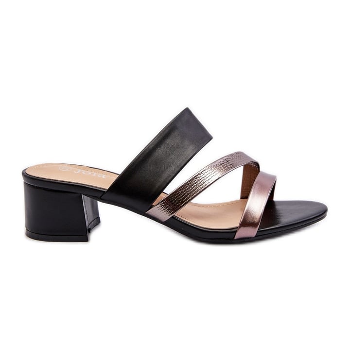 Klapki Damskie Na Niskim Obcasie Czarne Rosila