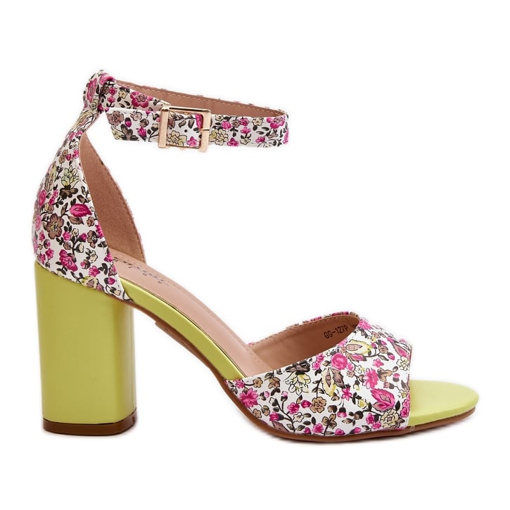 Sandały Na Słupku W Kwiaty Żółte Vitamella
