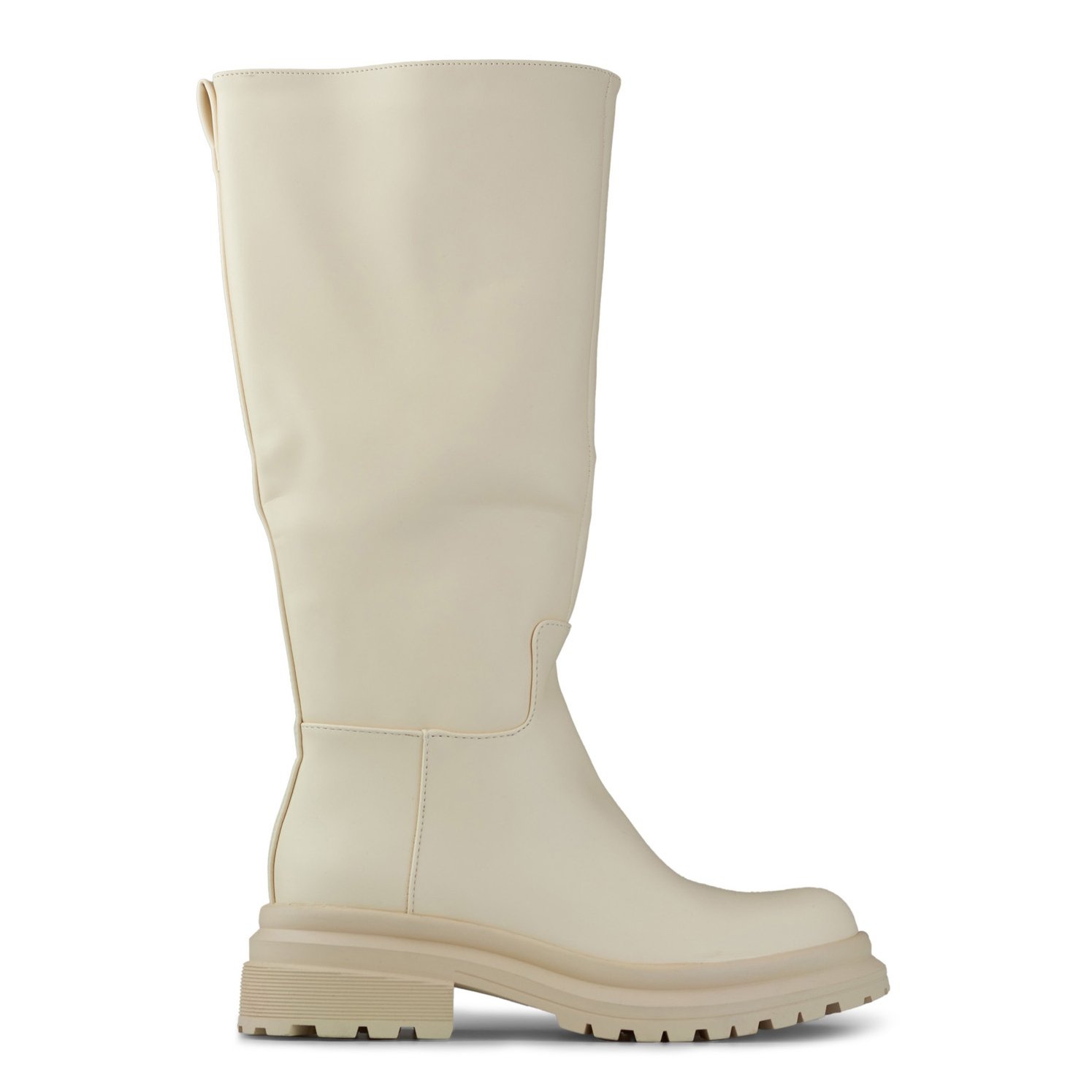 Beżowe kozaki z szeroką cholewką z ekoskóry beżowy