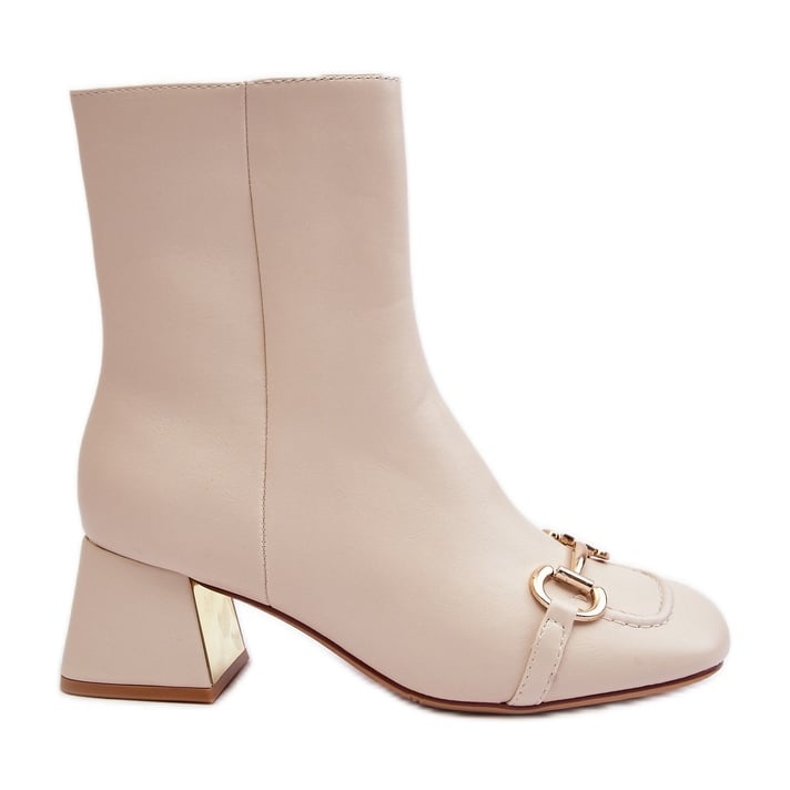 Botki Na Obcasie Z Ozdobą Jasnobeżowe Adinah beżowy