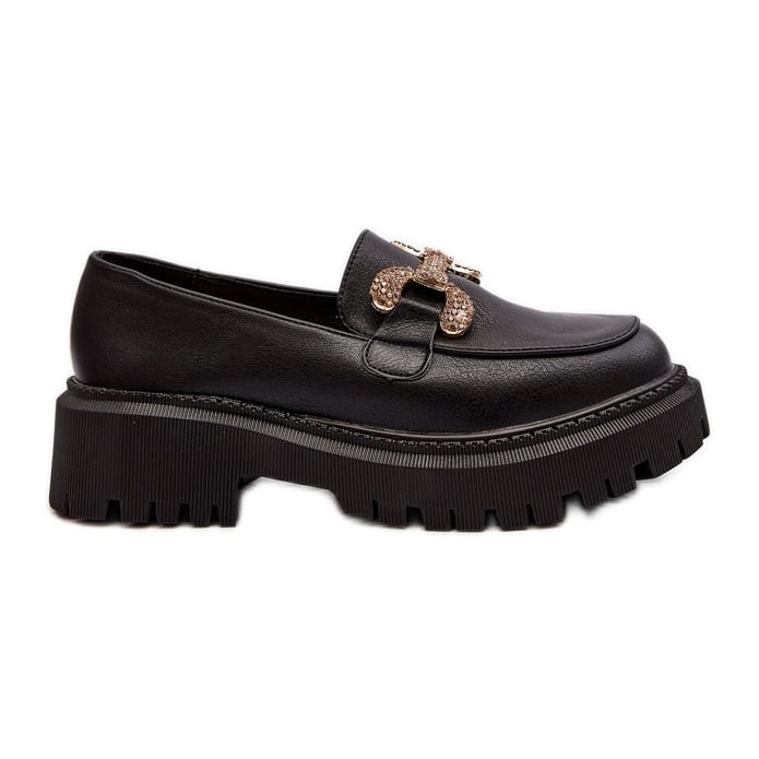 Mokasyny Damskie Z Ozdobą Czarne Gargi
