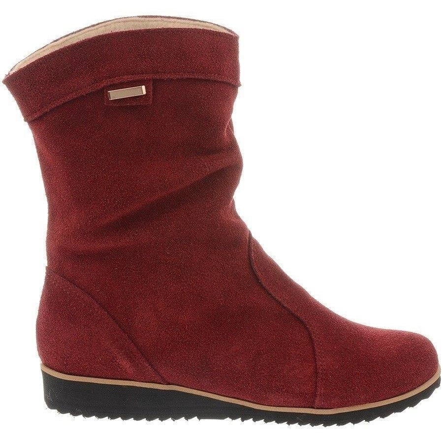 Olivier Skórzane Botki Ocieplane Emi Bordowe czerwone