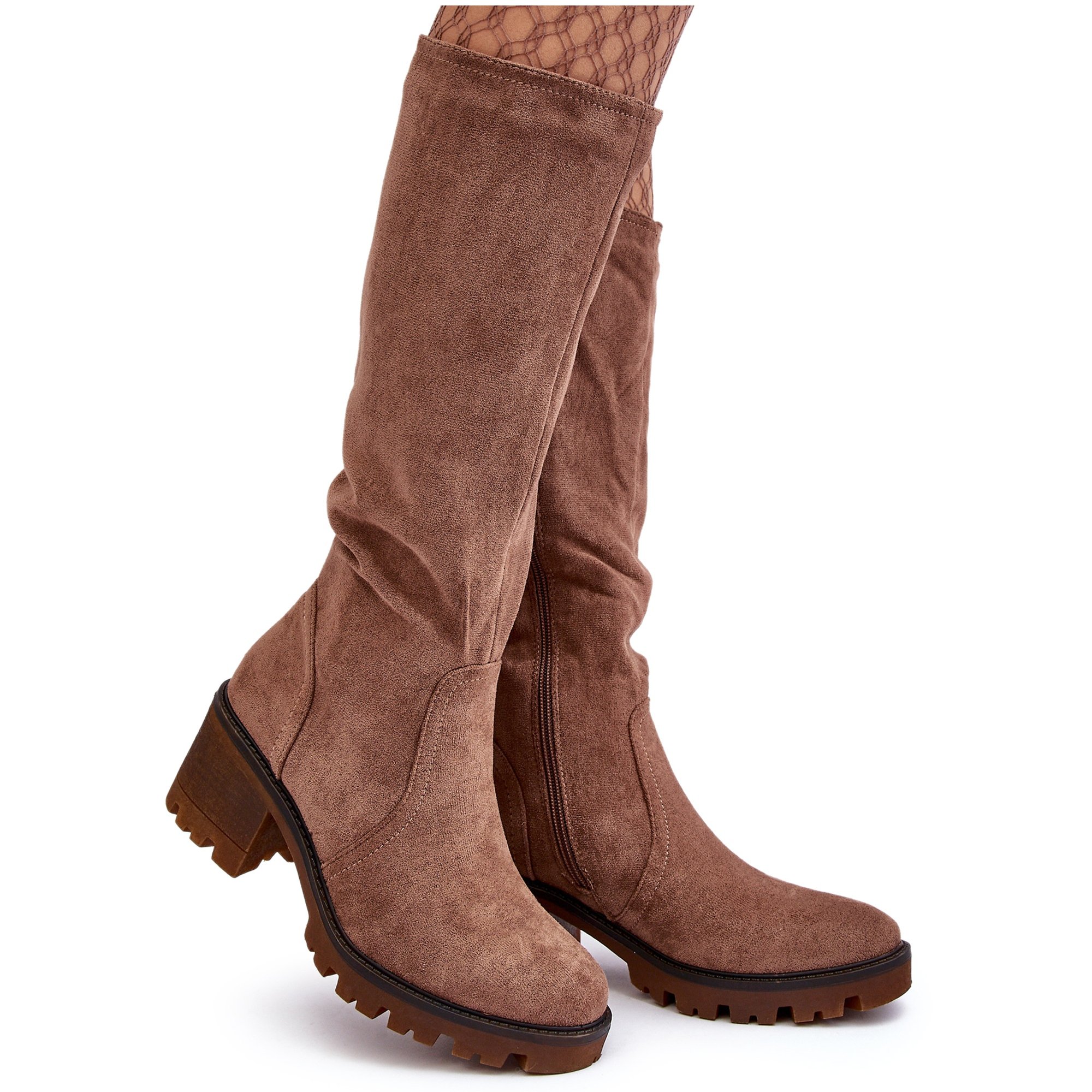 WS1 Kozaki Damskie Przed Kolano Na Niskim Obcasie Brązowe Beveta