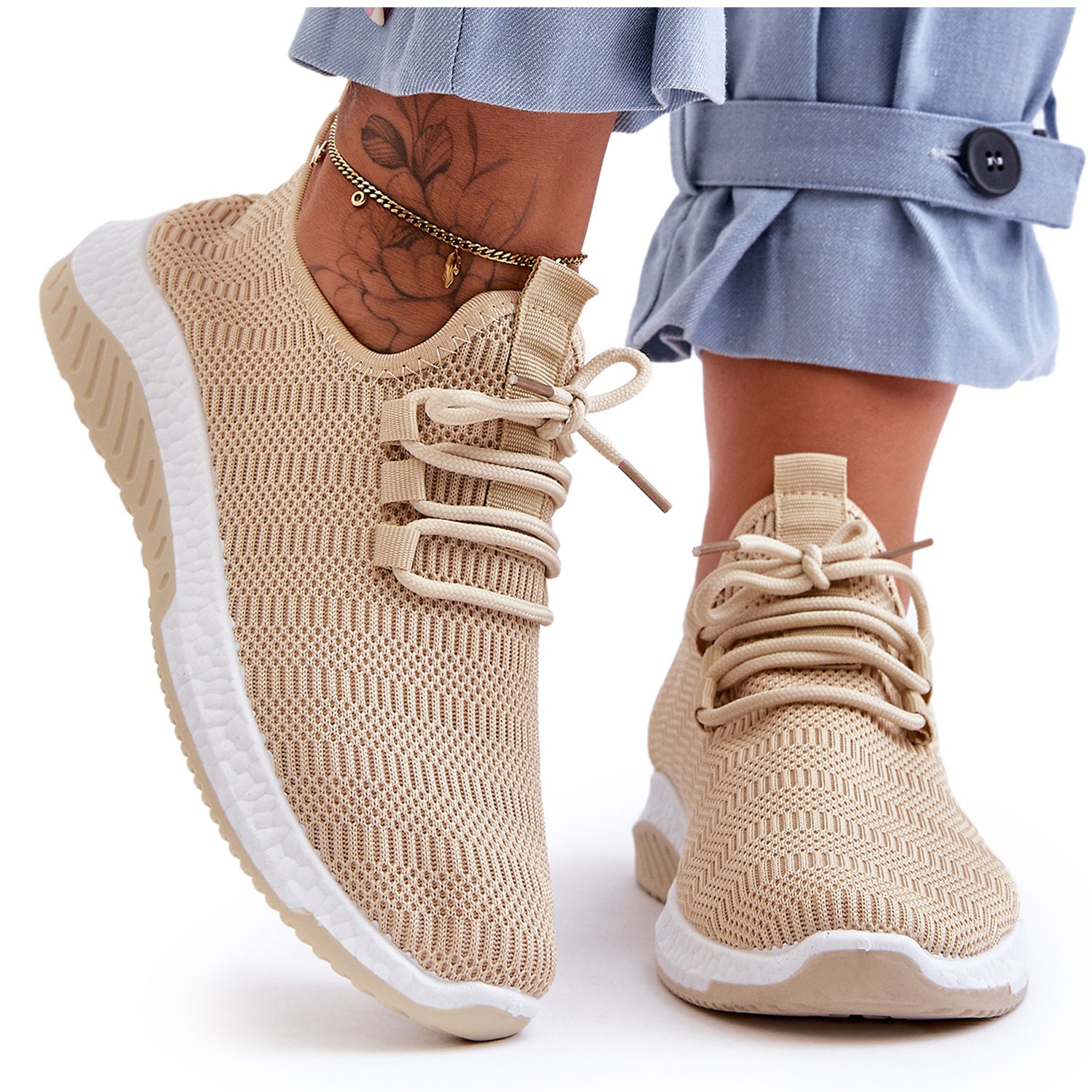 PG1 Klasyczne Materiałowe Wsuwane Sneakersy Beżowe Gusto beżowy