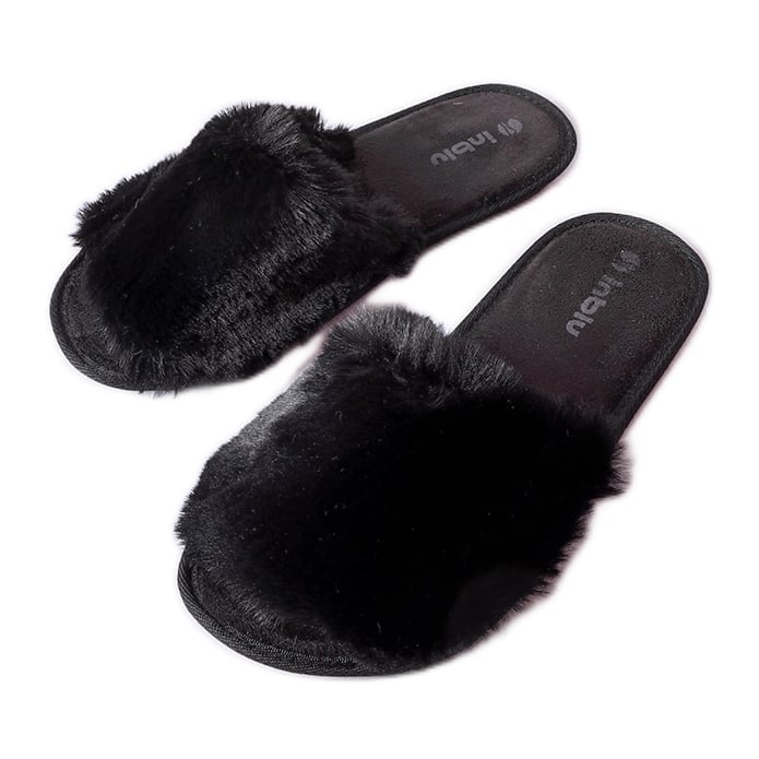 Inblu Czarne kapcie z futerkiem Giacomo