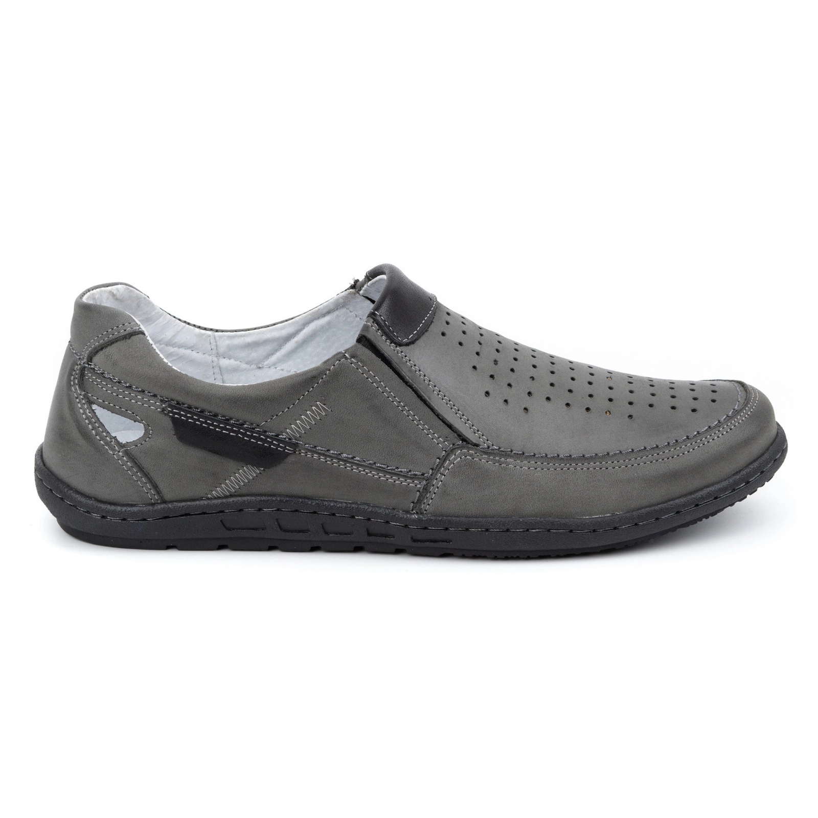 KENT Mokasyny męskie skórzane na lato 602 szare