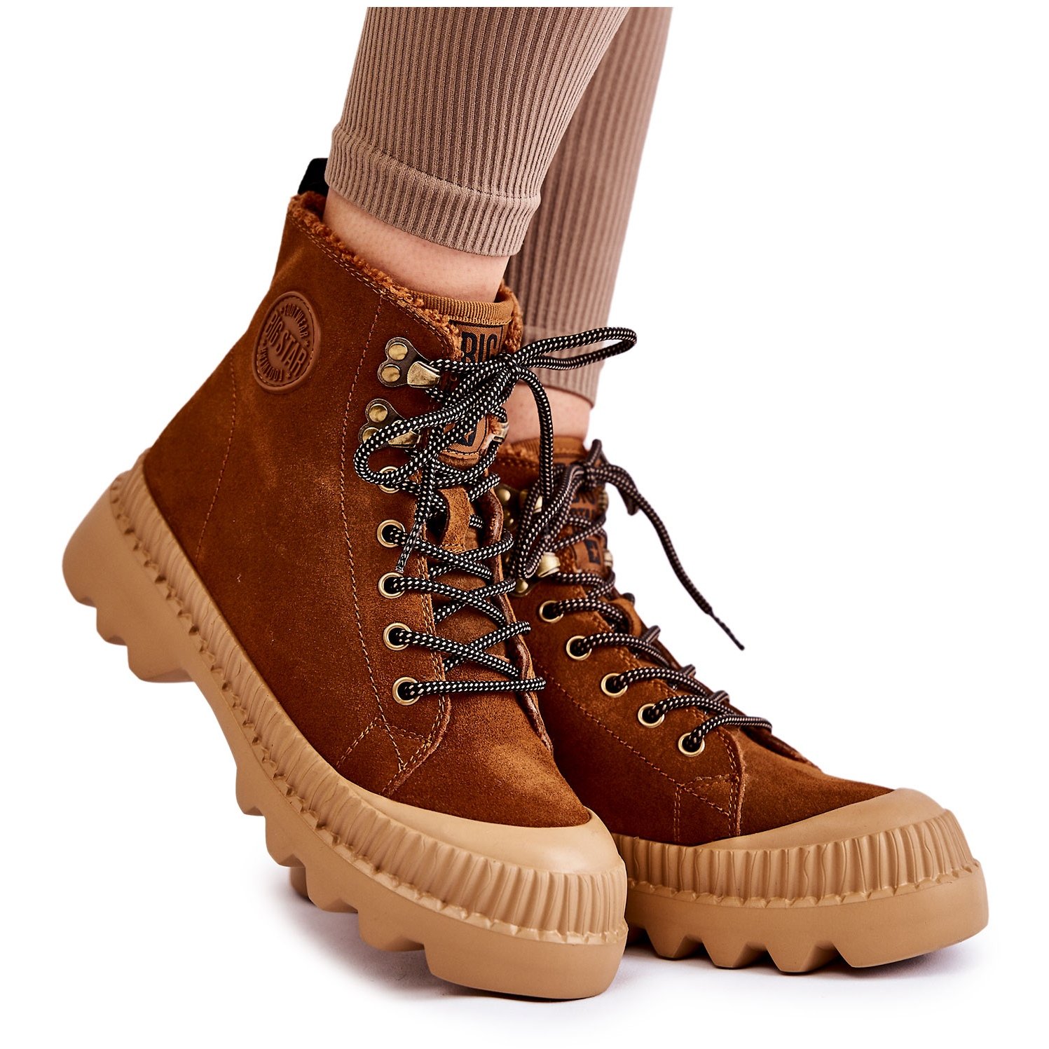 Zamszowe Ocieplane Botki Trapery Big Star KK274520 Brązowe