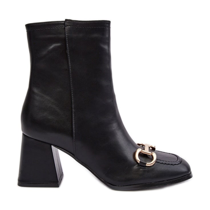 PH2 Skórzane Botki Na Obcasie Z Ozdobą Czarne Pamelinta