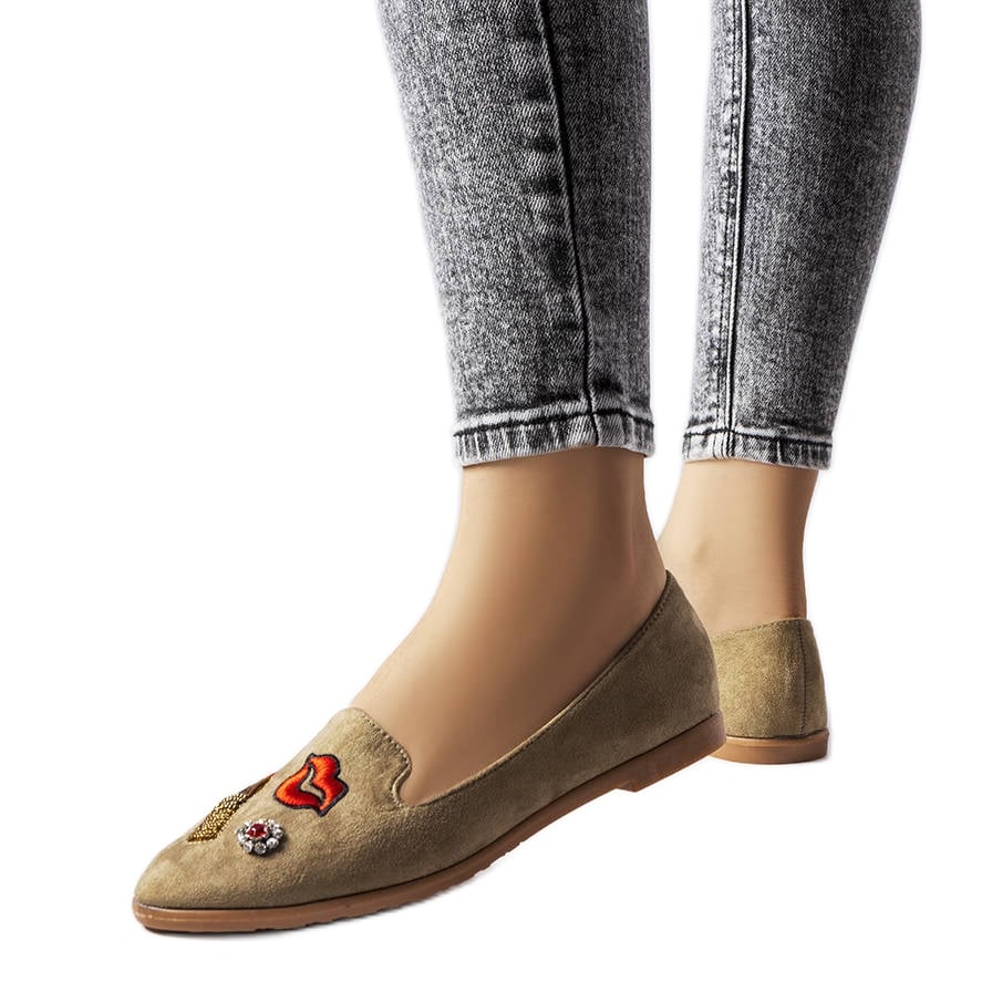 BM Zielone ozdobne balerinki Hillcrest