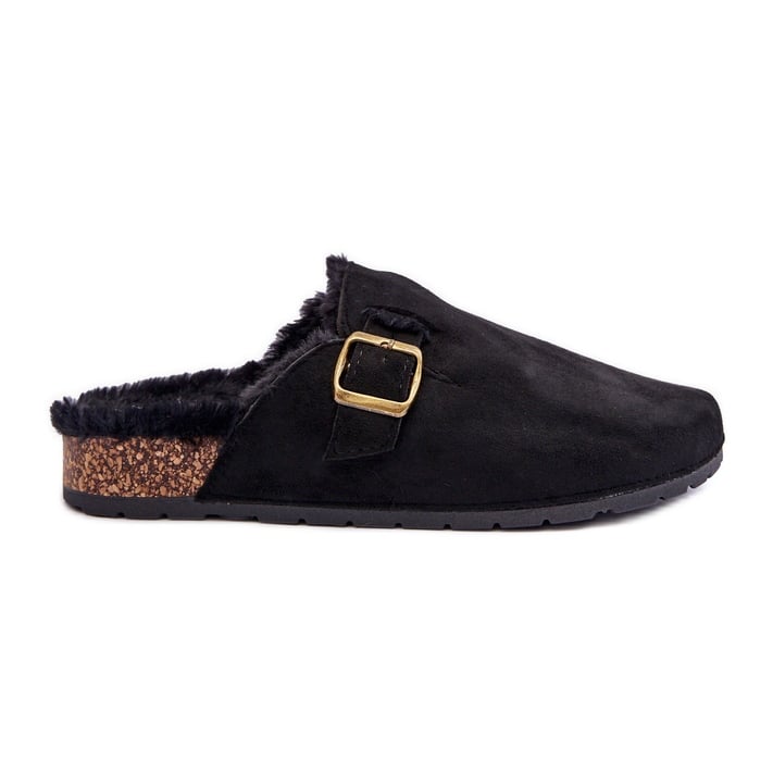 FB2 Zamszowe Klapki Damskie Z Futerkiem Czarne Haidamia