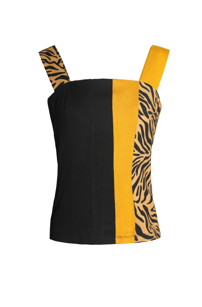 Top less waste - multikolor czerń/żółty/tygrysi print