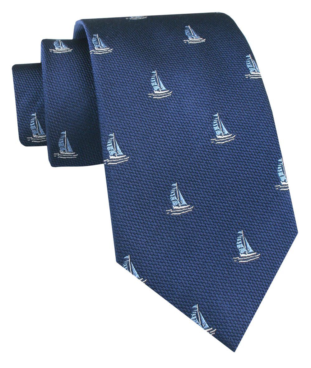 Jedwabny Krawat Męski - His Story - Ciemnoniebieski, Żaglówki