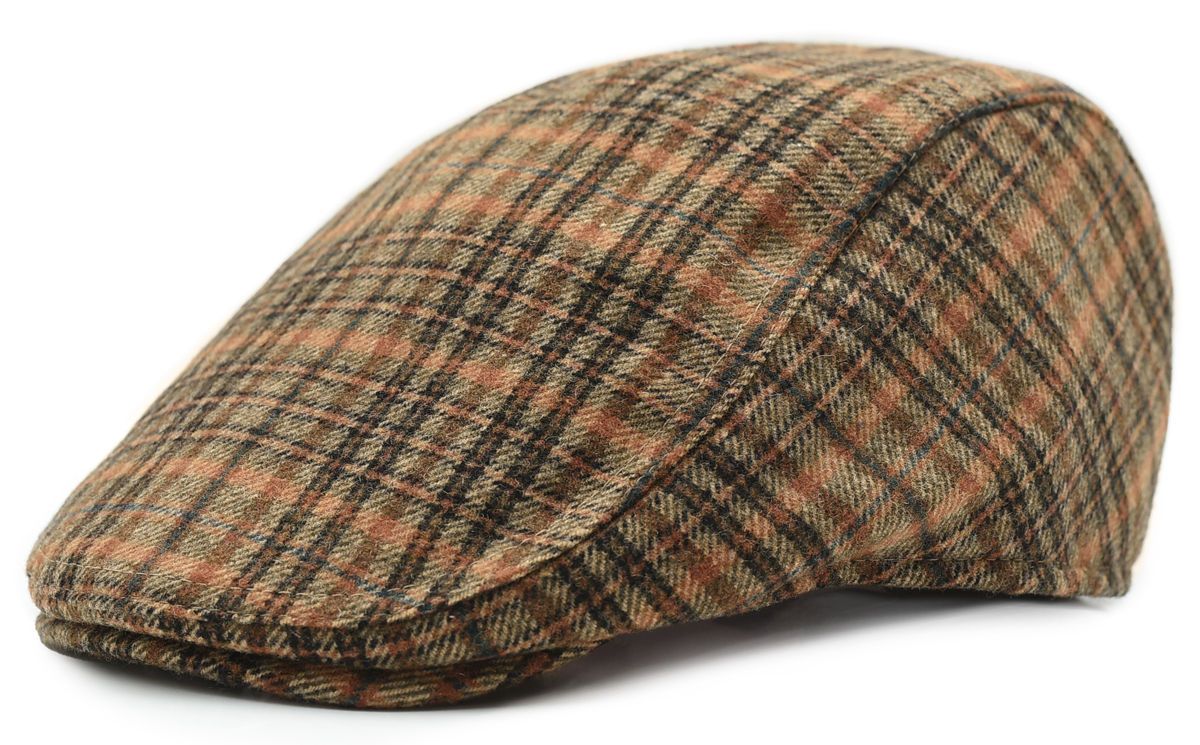 Jesienno-Zimowy Kaszkiet Wełniany - Pako Jeans - Beż, Drobna Kratka