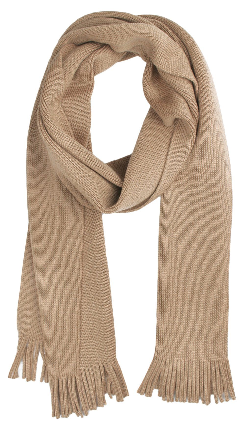 Szalik Dziergany Beżowy, Jednokolorowy Ciepły Wełniany z Frędzlami -V. FRAAS