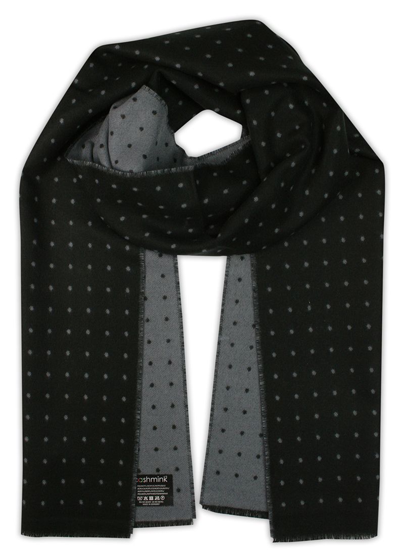 Szalik Czarno-Szary w Kropki, Groszki, Miękki, Firmy V.Fraas -Cashmink- Elegancki, Męski