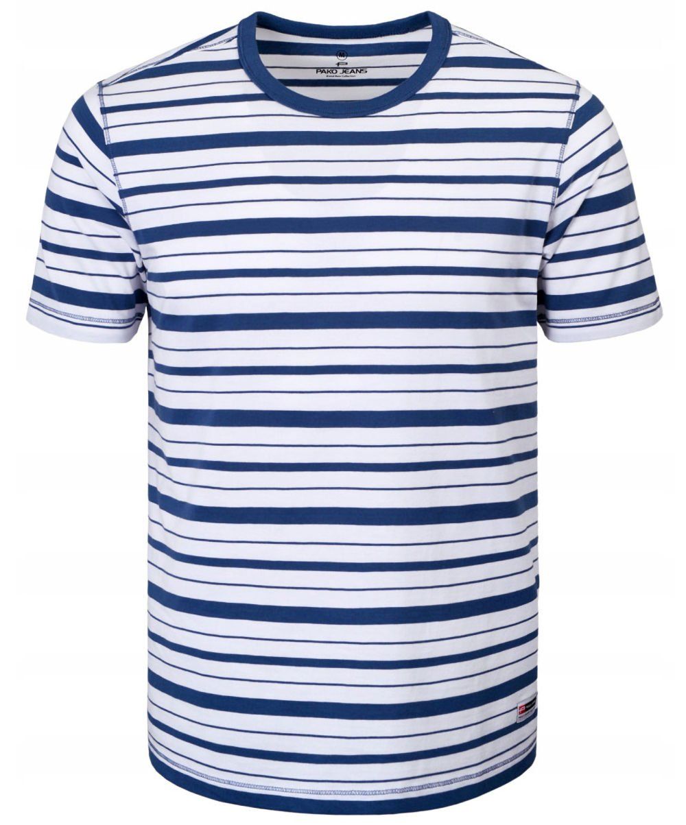 T-Shirt (Koszulka) Męska - Pako Jeans - Biało-Niebieska w Prążek