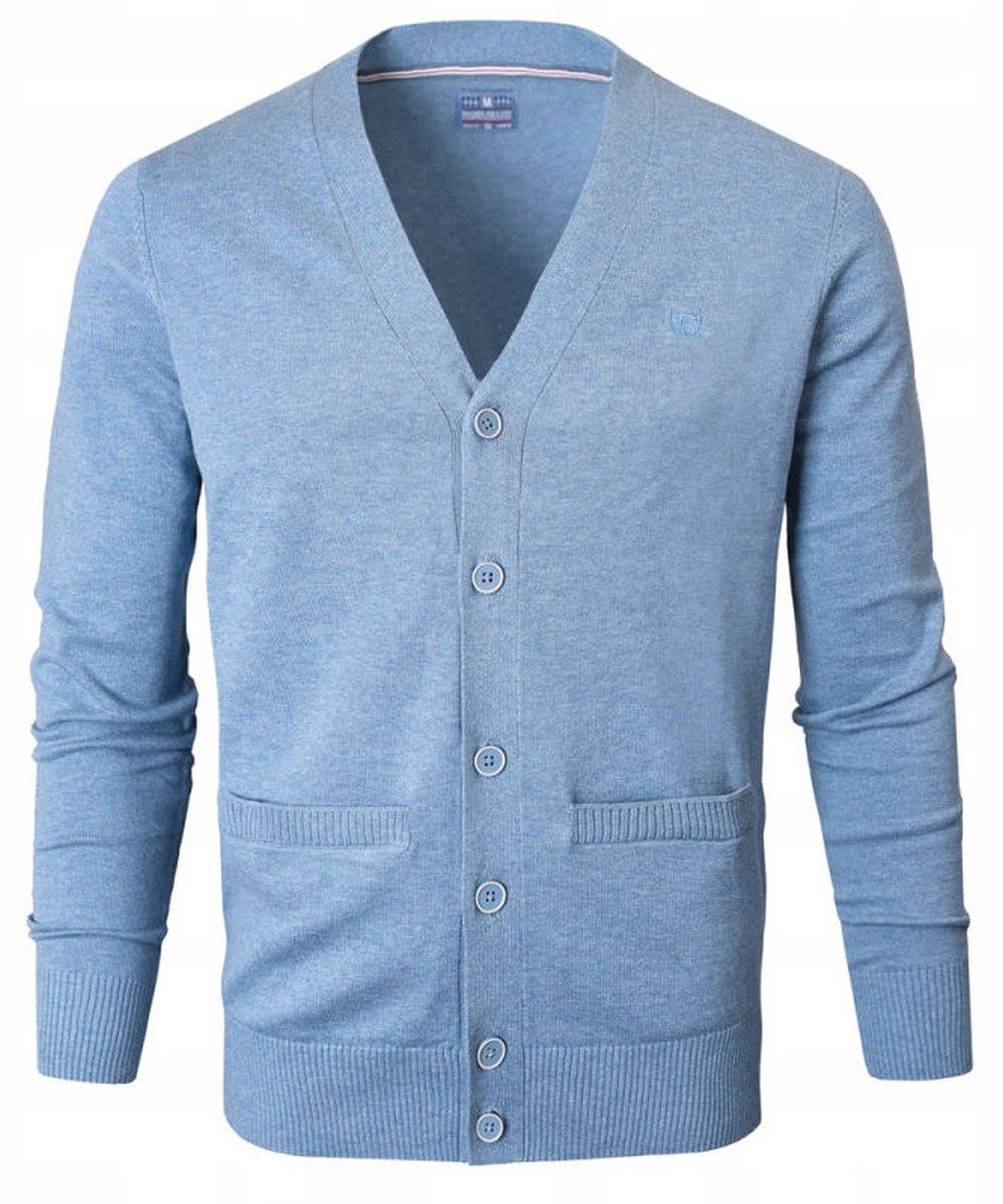 Bawełniany Sweter Męski, Rozpinany (Kardigan) - Pako Jeans - Niebieski