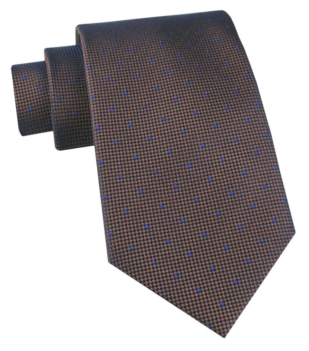 Jedwabny Krawat Męski - His Story - Brąz w Drobny Groszek