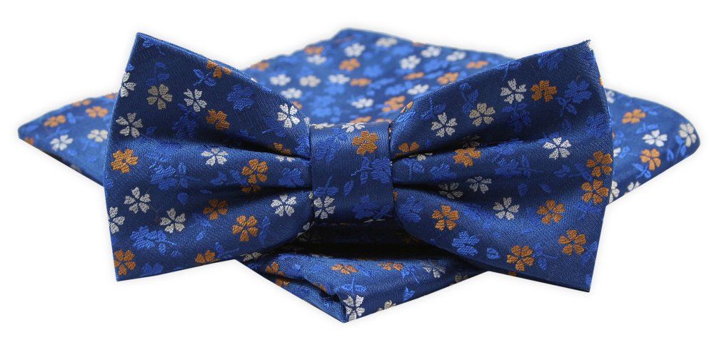 Mucha Męska Alties z Poszetką - Wzór Kwiatowy, Niebieska