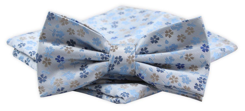 Mucha Męska Alties z Poszetką - Srebrna w Kwiaty