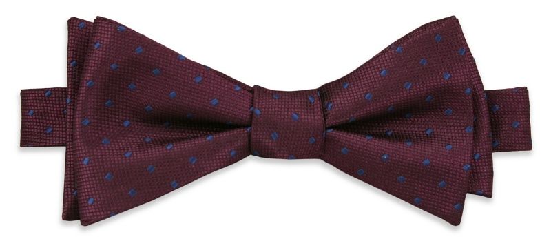 Bordowa Elegancka Wiązana Mucha -EM Men's Accessories- Męska, w Chabrowe Kropki, Groszki