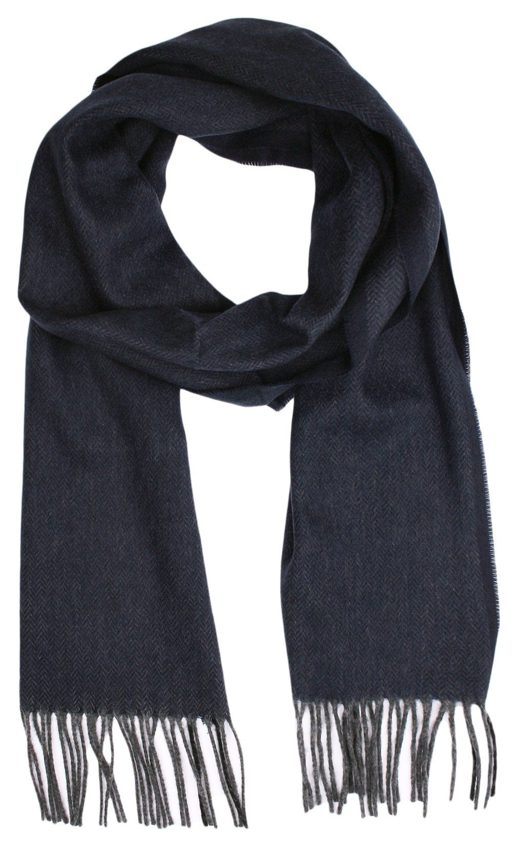 Szalik Granatowy w Jodełkę, Miękki, Delikatny, z Frędzlami, Cashmink -V.Fraas