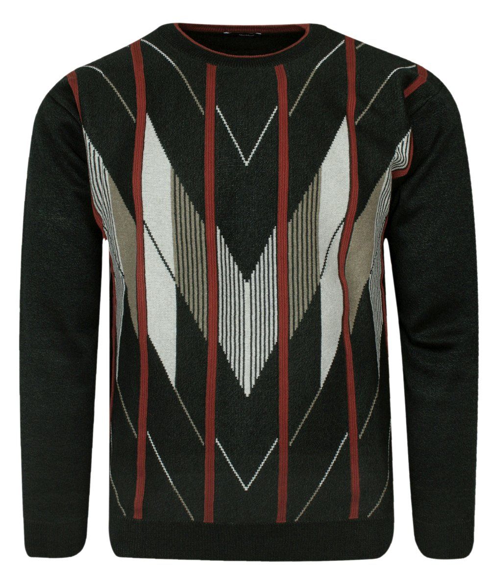 Sweter Popielato-Zielony, Wzór Geometryczny, Okrągły Dekolt (U-neck), Męski - MAX SHELDON