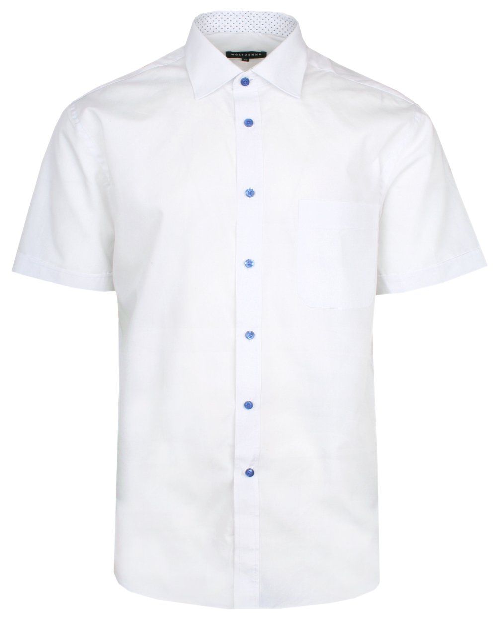 Koszula Wólczanka - Kr. Rękaw - Biała, Niebieskie Guziki - Regular