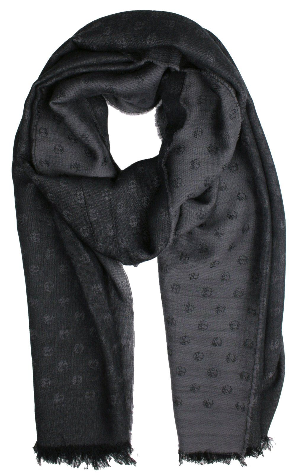 Szalik, Wełna z Wiskozą, Cienki, Popielato-Szary w Drobny Wzór, Przejściowy -V. Fraas