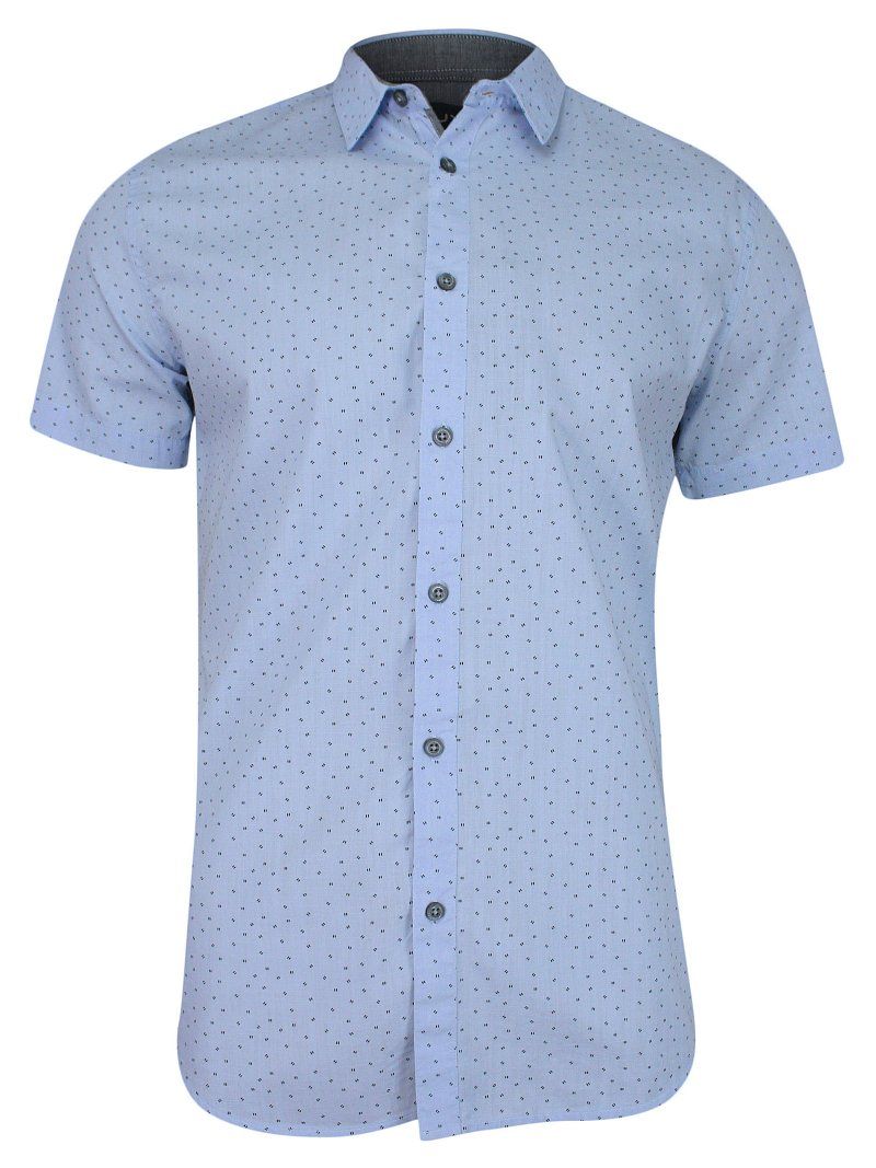 Niebieska Koszula Męska Bawełniana -JUST YUPPI- Casualowa, Krótki Rękaw, Błękitna