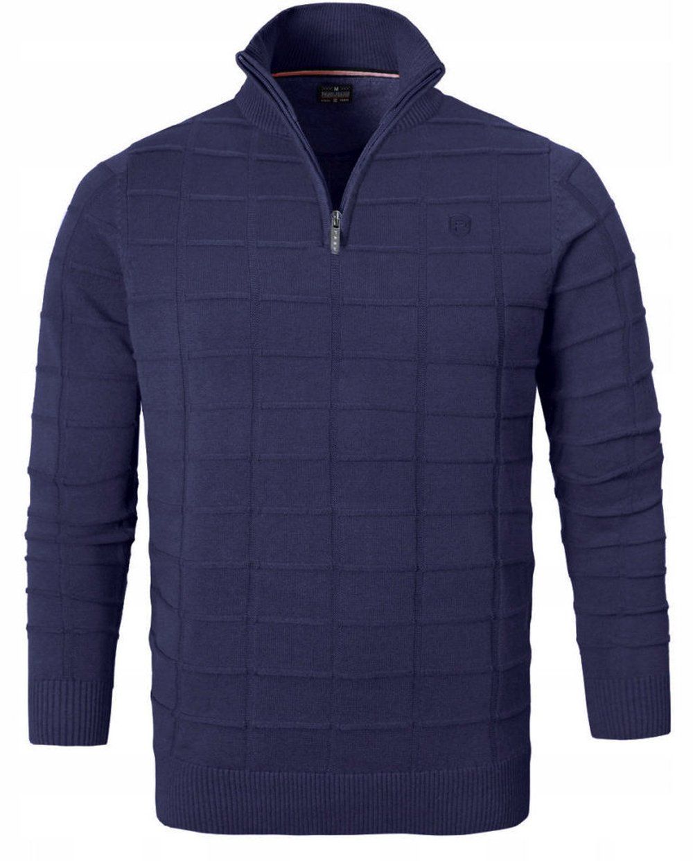 Elegancki Sweter Męski (Zamek) - Pako Jeans - Wysoki Dekolt, Granatowy