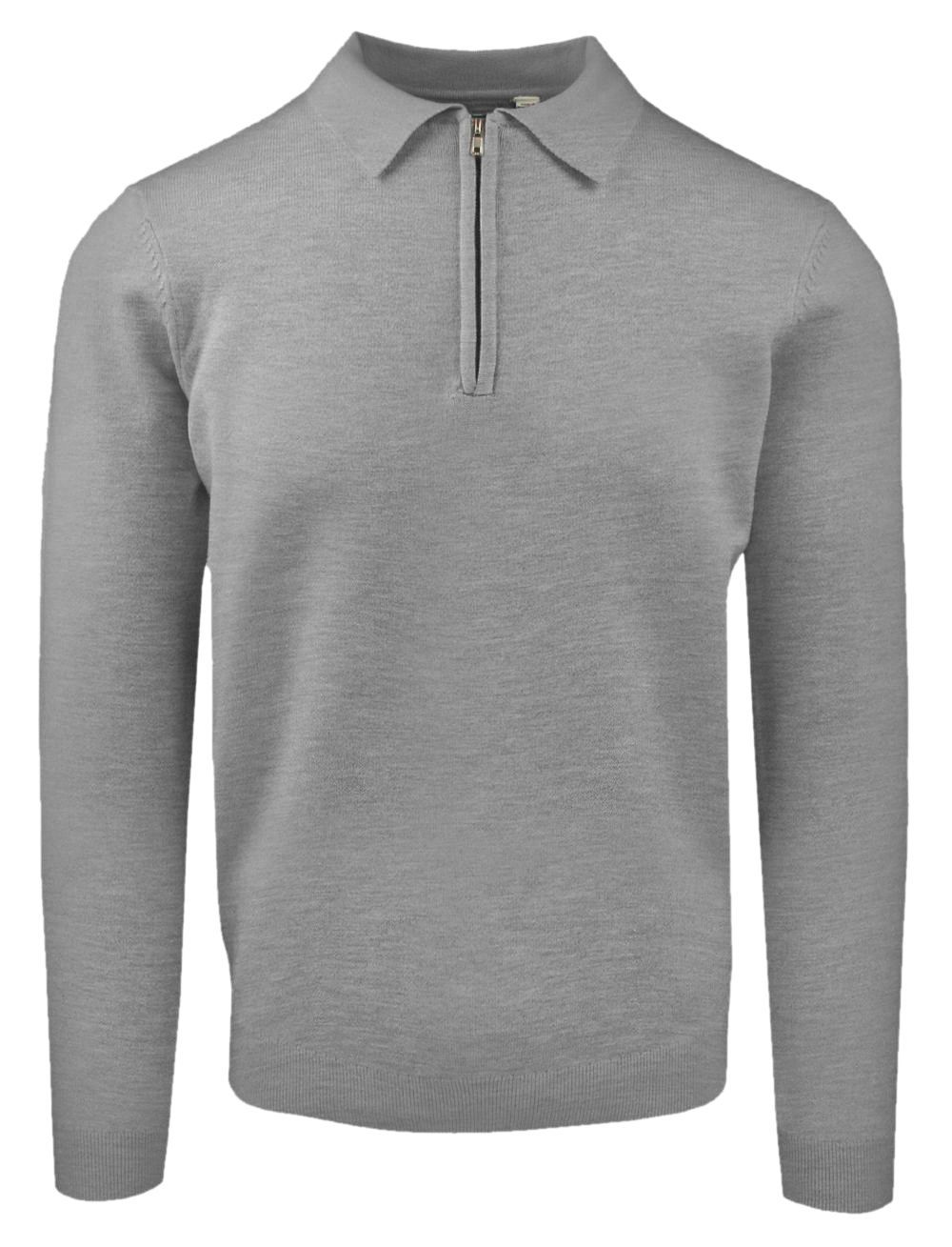 Męski, Lekki Sweter z Wiskozy z Kołnierzykiem Polo - Brave Soul - Popiel