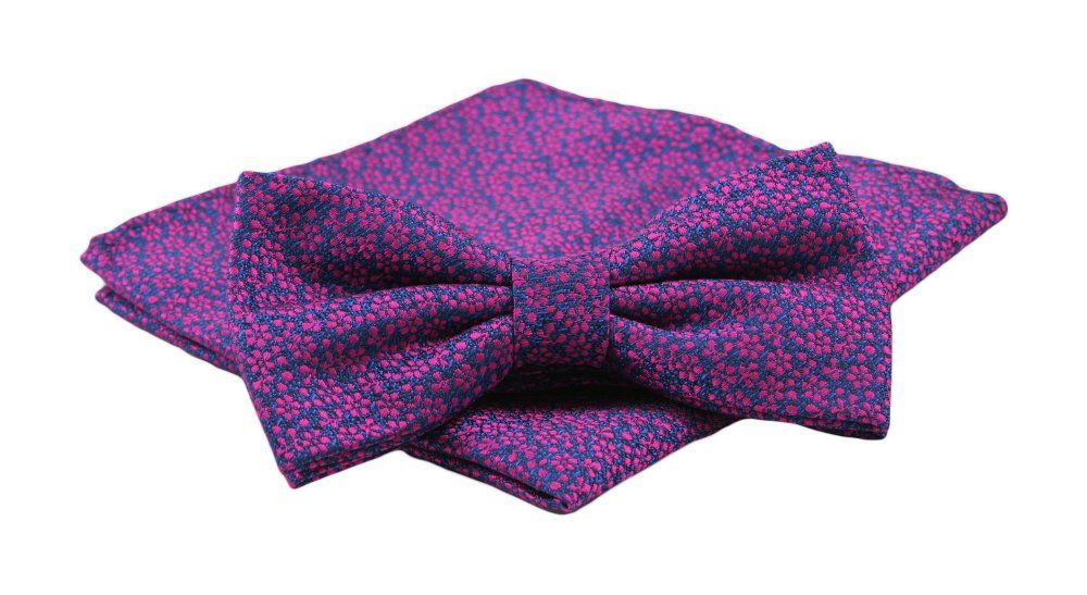 Mucha Męska z Poszetką, Różowo-Granatowa w Kwiatki - Alties