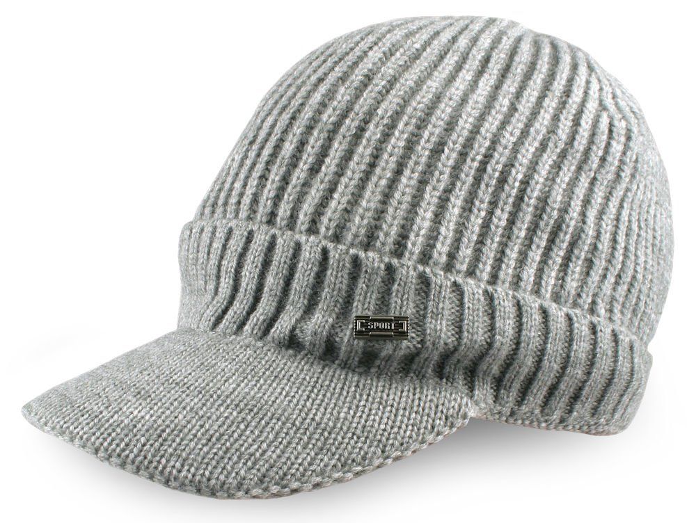 Ocieplana Czapka Dzianinowa z Daszkiem - Jarek - Popielata