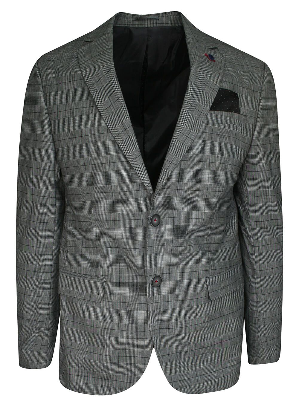 Marynarka Casualowa Popielata w Kratkę, Taliowana, Dwa Guziki, Dwa Rozcięcia -RIGON