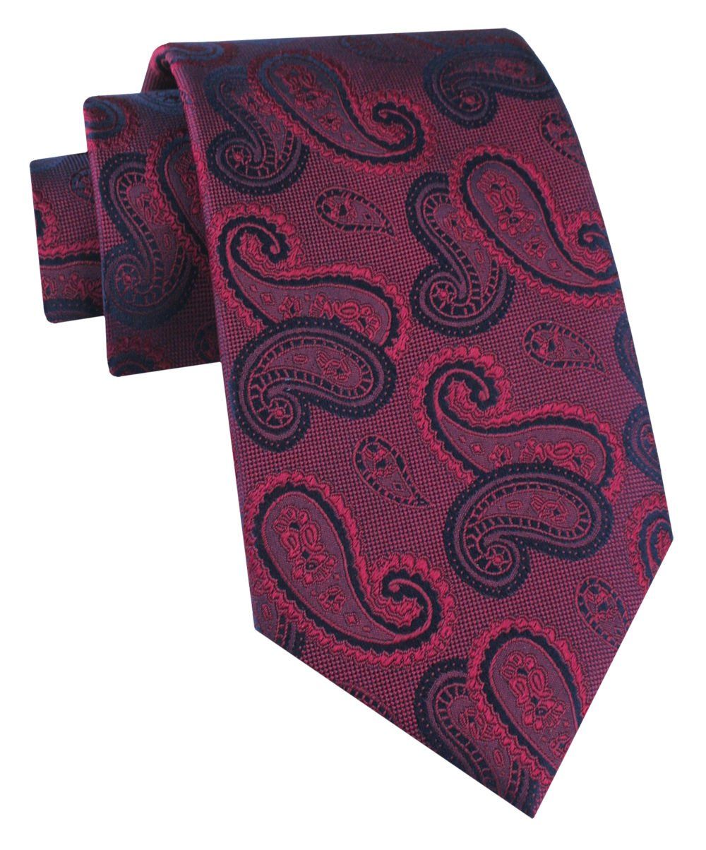 Jedwabny Krawat Męski - His Story - Głęboka Czerwień, Duże Paisley