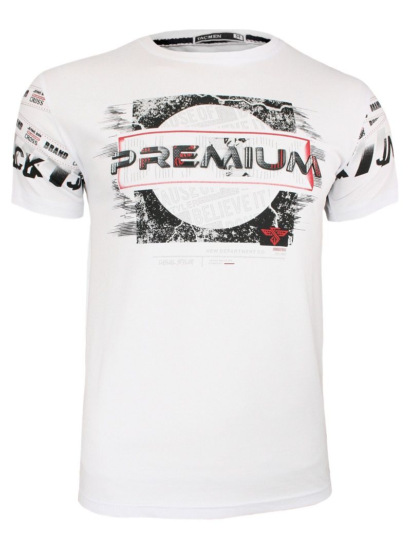 Biała Męska Koszulka (T-shirt ) z Nadrukiem, Krótki Rękaw, Trójwymiarowy Napis PREMIUM