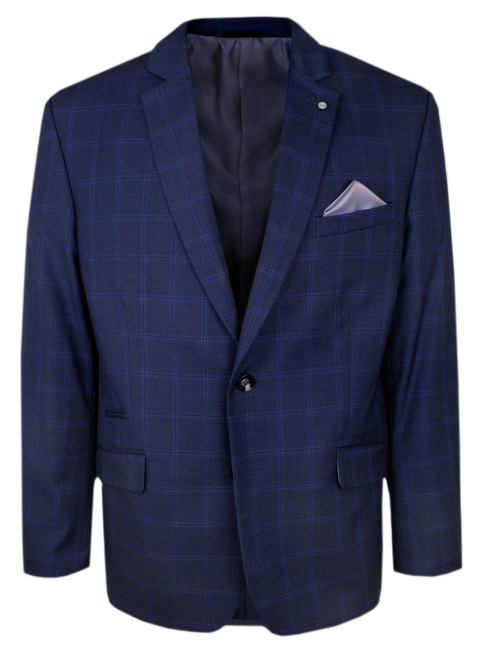 Elegancka Marynarka Męska - Casino - Delikatnie Taliowana - Granatowa w Kratę