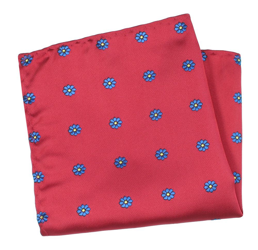 Poszetka, Ciemna Czerwona w Niebieskie Kwiatki, Męska, Elegancka -HIS STORY