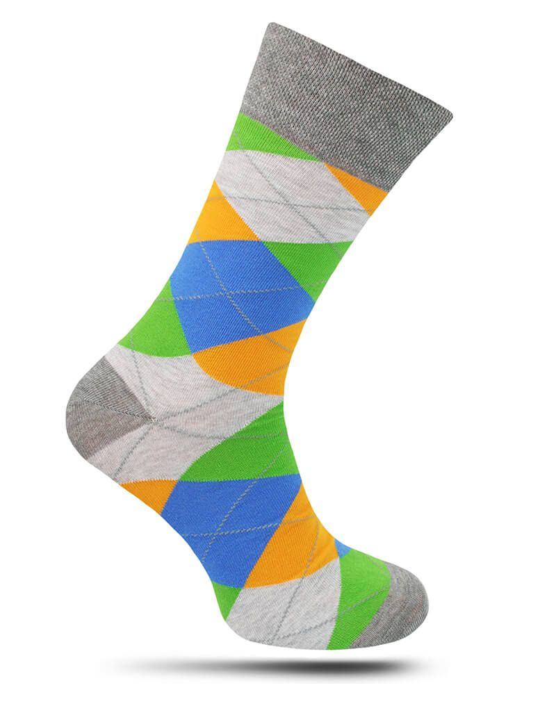 Skarpetki Casualowe, Szare w Kolorowe Romby, Eleganckie -MORE- Męskie