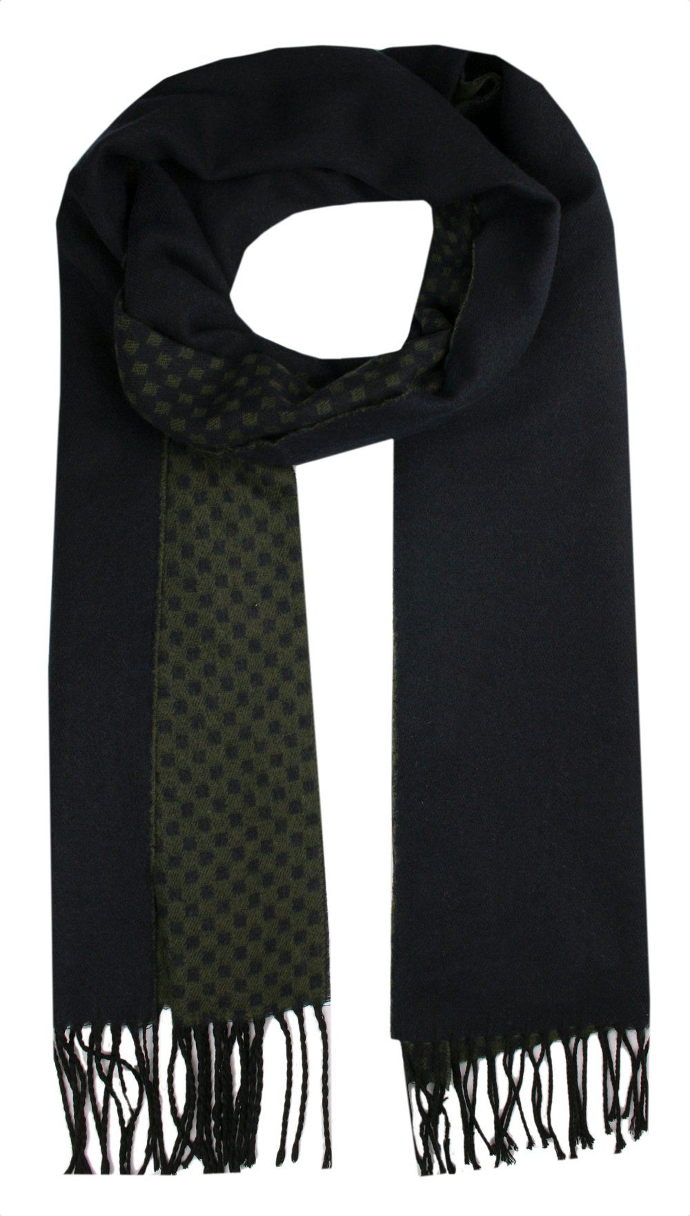 Elegancki Szalik Męski z Wiskozą - His Story - Granat i Khaki, Drobny Wzór