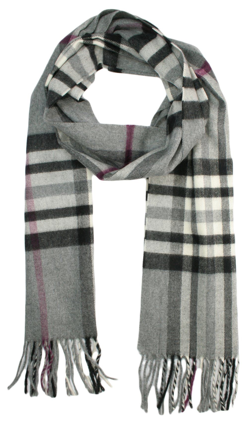 Szalik w Kratkę, Szary z Frędzlami, Cashmink Miękki, Męski -V.Fraas