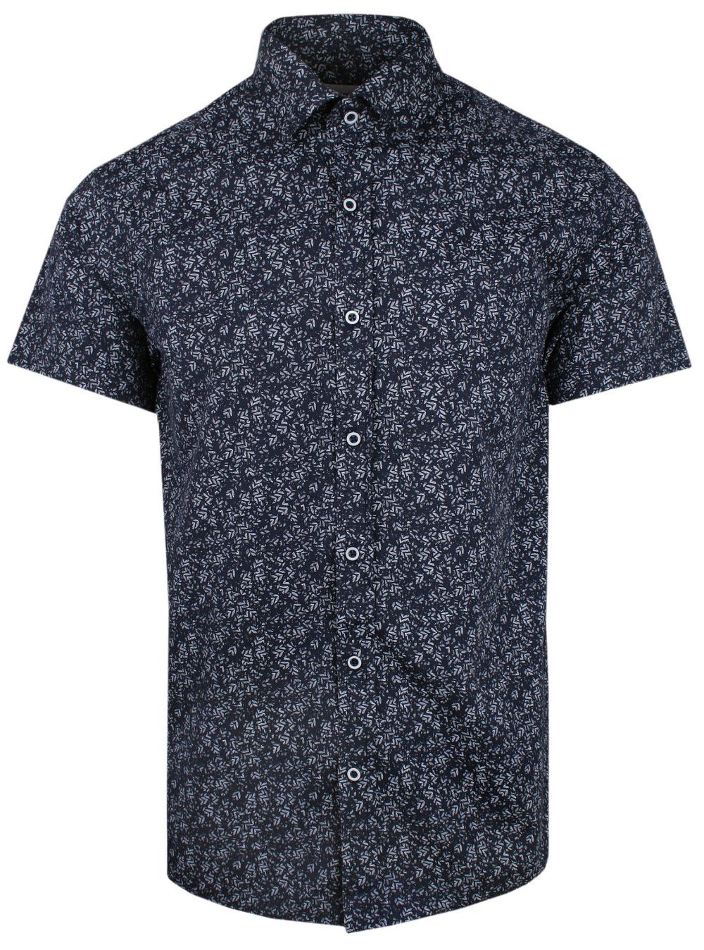 Męska Koszula Typu Casual (Weekendowa) - Pako Jeans - Granatowa, Drobne Listki