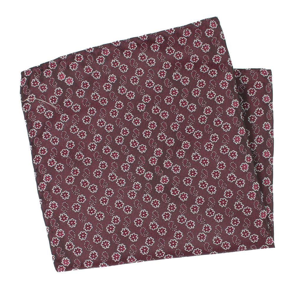 Poszetka, Bordowa w Drobne Kwiatki, Motyw Florystyczny, Męska, Elegancka -HIS STORY
