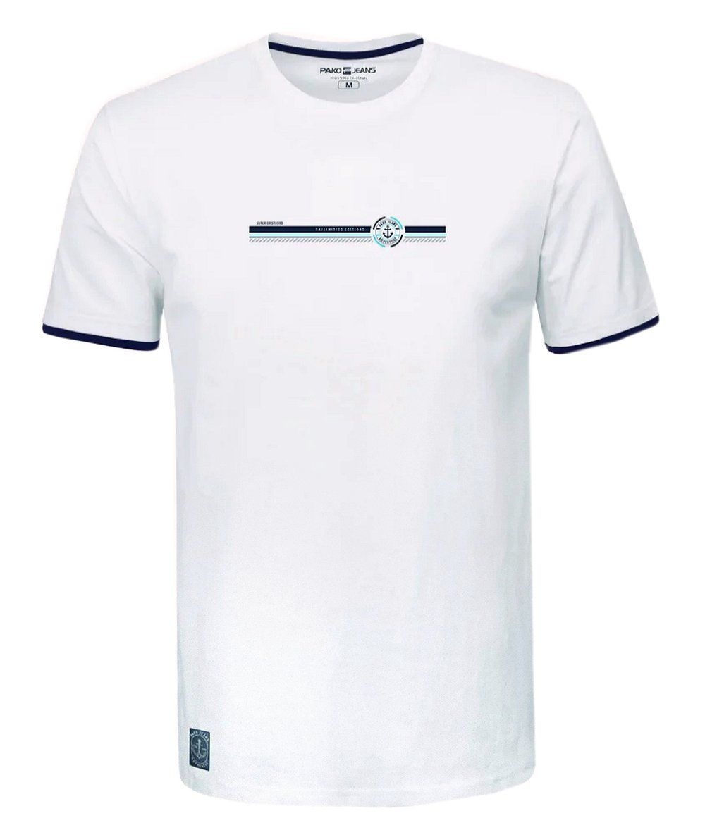 Koszulka Męska (T-Shirt) - PAKO JEANS - Biała, Nadruk