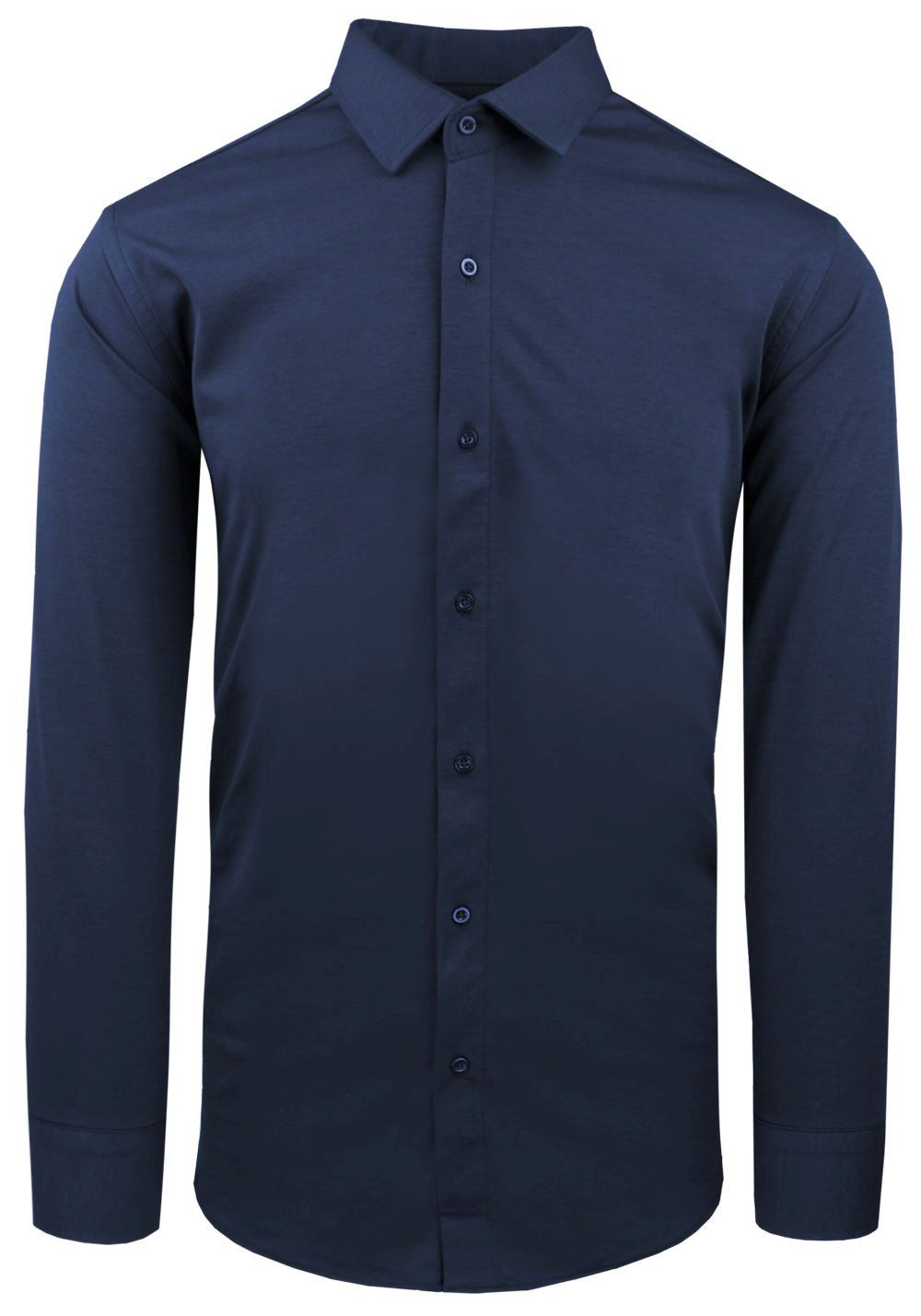 Elegancka Koszula z Dzianinowej Tkaniny - Prosty Krój - Ciemnoniebieska