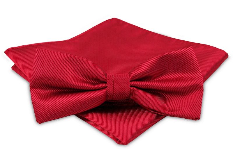 Czerwona Mucha Męska - ALTIES - Taka Sama Poszetka, Gładka, Jednokolorowa