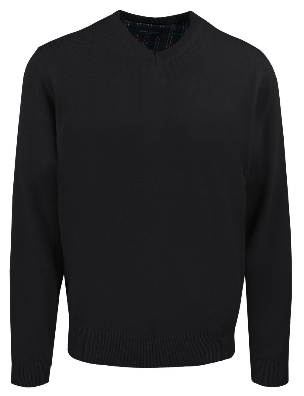 Męski, Bawełniany Sweter w Serek (V-neck) - Adriano Guinari - Czarny